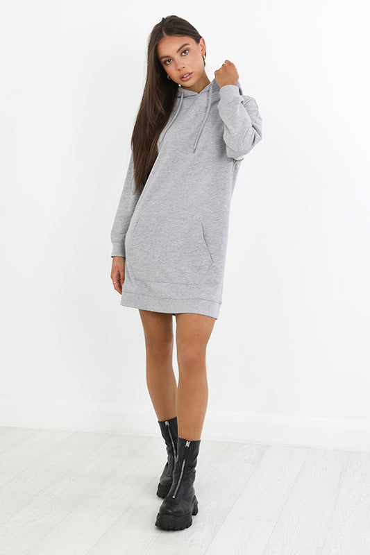 Plain Grey Marl Hooded Sweatshirt Dress