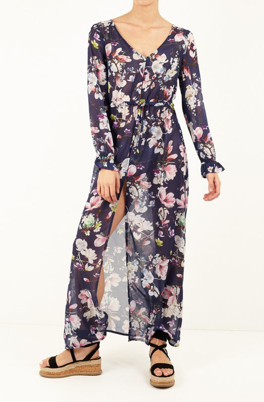 Saskia Floral Print Maxi Beach Cover Up Dress
