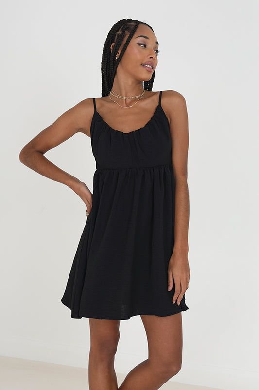 Black Strappy Open Back Floaty Mini Dress