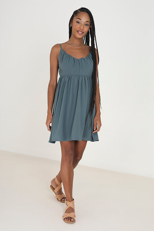 Blue Strappy Open Back Floaty Mini Dress