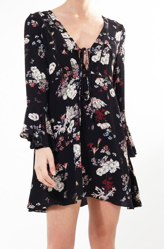 Long Sleeve Plunge V-Neck Floral Print Dress