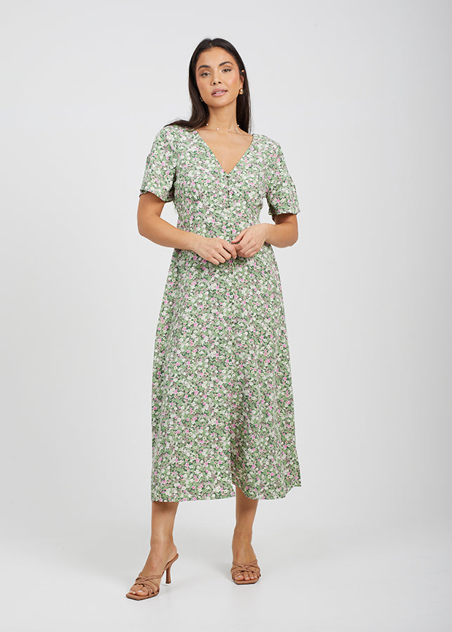 V Neck Midi Dress