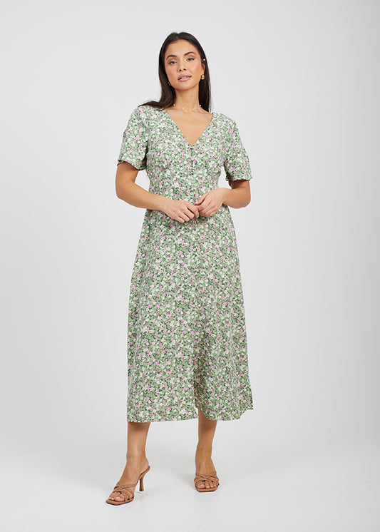 V Neck Midi Dress