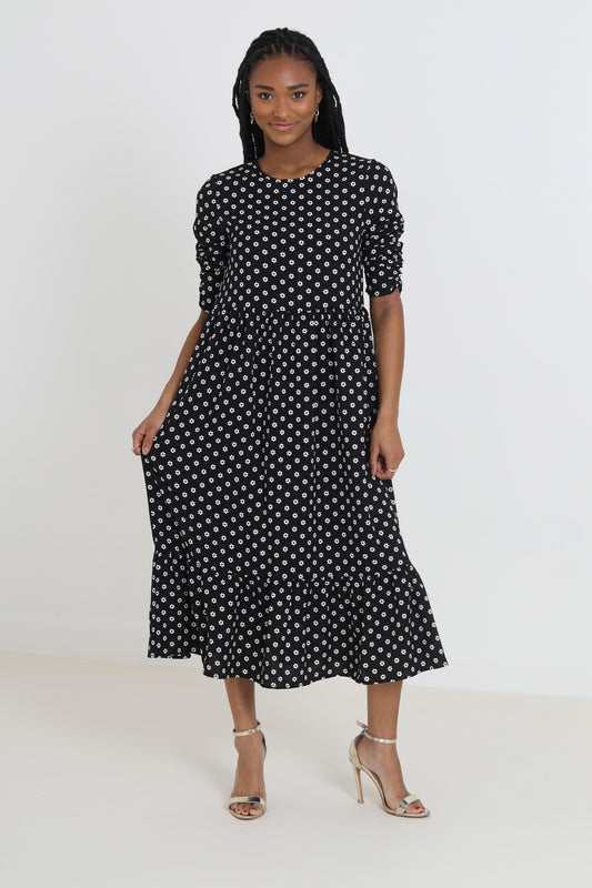 Wrap Front Floral Print Midi Dress