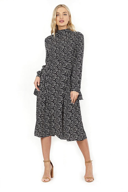 Tie Up Detail Monochrome Print Midaxi Dress