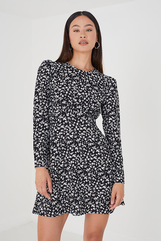 Floral Mini Dress With Back Cutout Detail