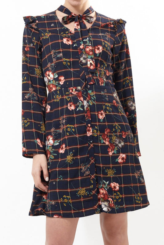 Ruffle Detail Long Sleeve Floral Dress