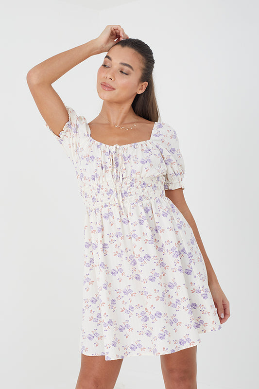 Puff Sleev Smocked Dress