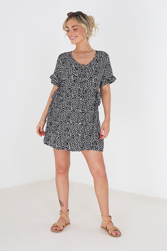 Puffy Sleeves Button Up Mini Dress