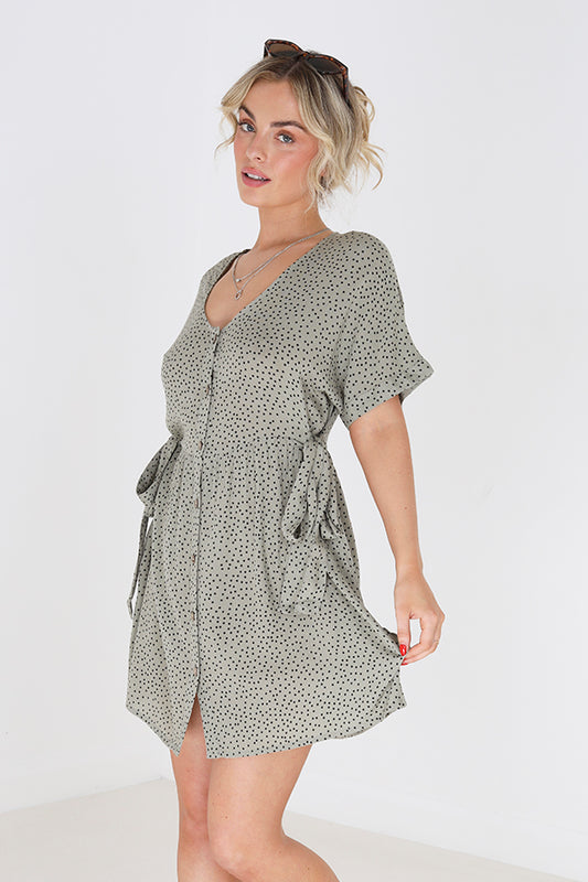 Puffy Sleeves Button Up Mini Dress