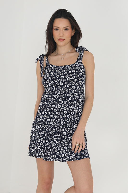 Floral Tie Strap Layered Mini Dress