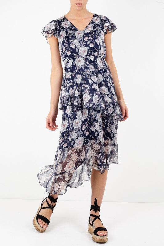 Botanic Floral Print Romantic Ruffle Dress