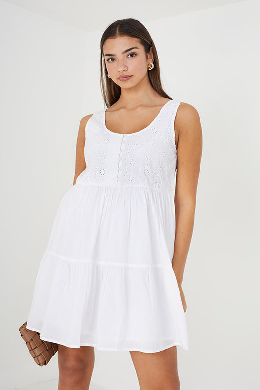 Embroidered Bust Tiered Smock Dress
