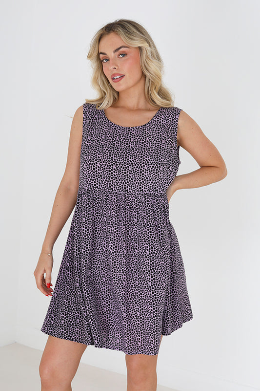 Sleeveless Printed Smock Dress