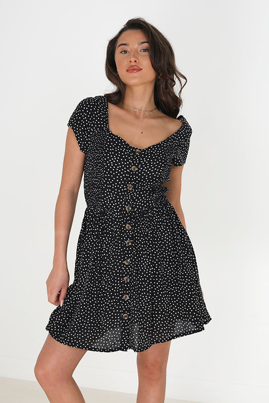 Button Through Printed Smock Dress