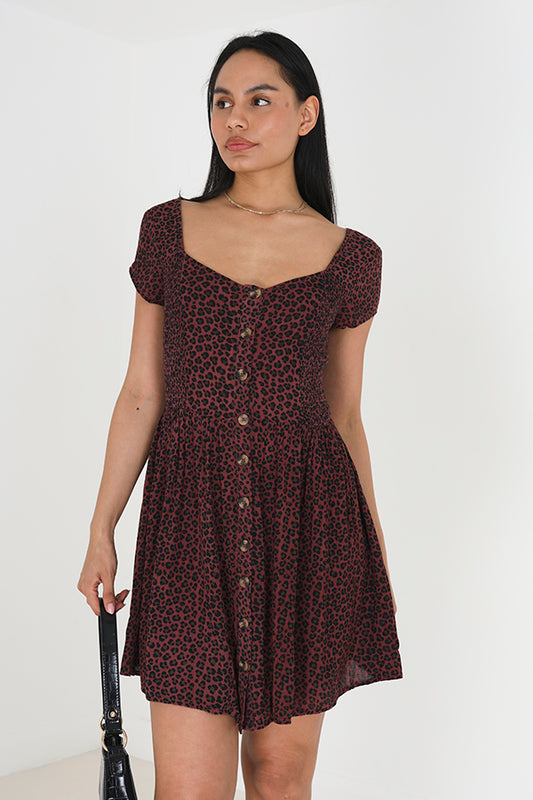 Button Through Printed Smock Dress