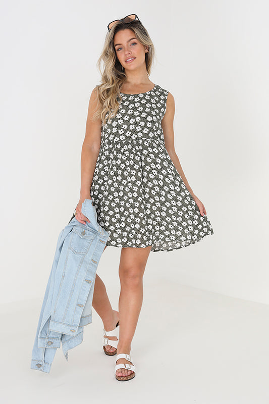 Sleeveless Printed Smock Dress