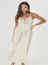 Brave Soul Button Front Frill Hem Corset Midi Dress
