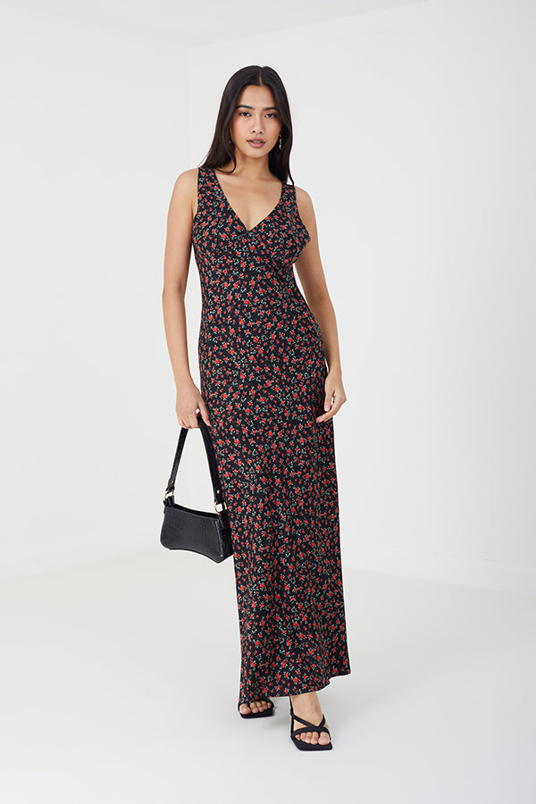 V-Neck Floral Print Dress