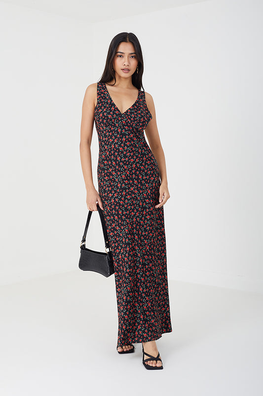 V-Neck Floral Print Dress