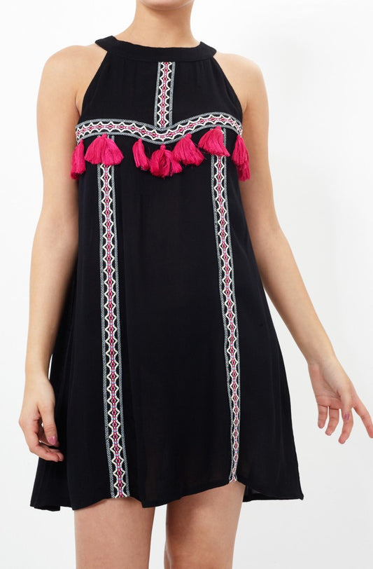La Embroidered Tassel Detail Dress