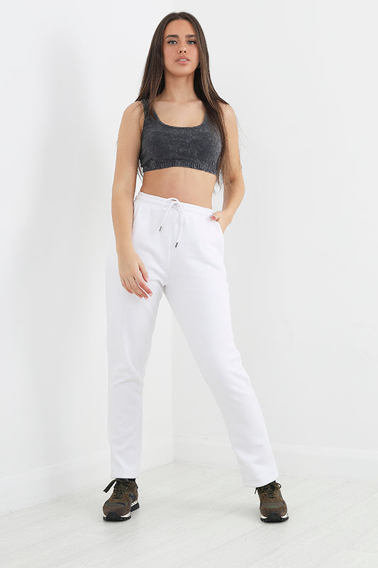 White Straight Leg Drawstring Jogging Bottoms