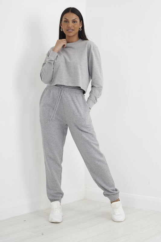 Grey Marl Cuffed Drawstring Jogging Bottoms