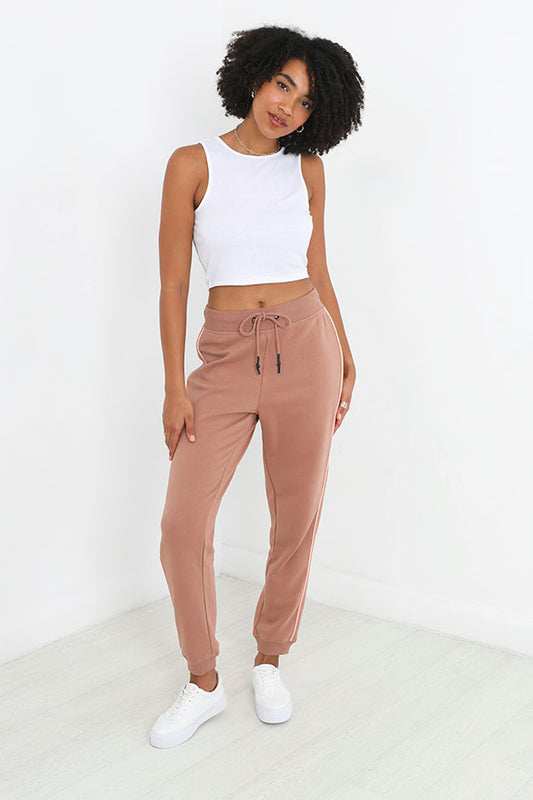 Taupe Side Stripe Detail Drawstring Jogging Bottoms
