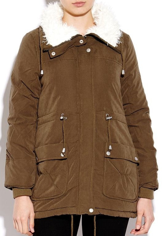 Plus Size Borg Lined Oversized Collar Parka