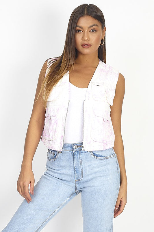 Pink Tie Dye Utility Style Waistcoat