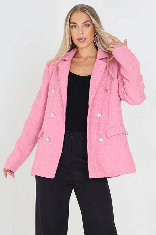 Pink Military Style Double Breasted Blazer