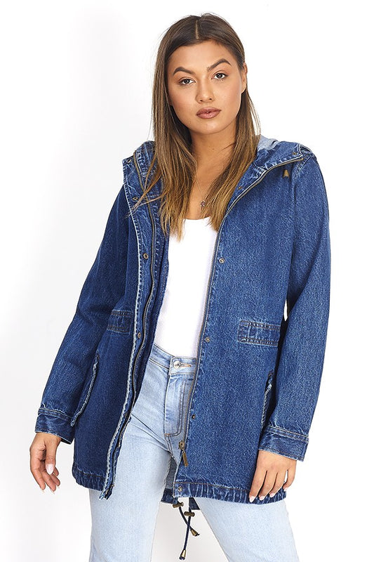 Lightweight Bleach Wash Denim Hooded Parka