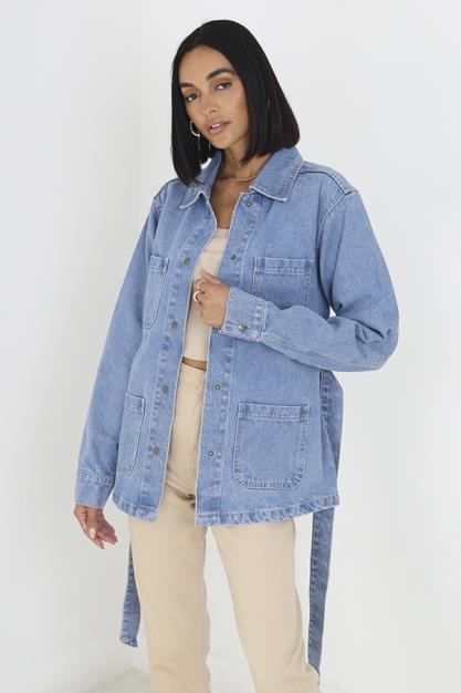 Vintage Blue Wash Oversized Belted Shacket