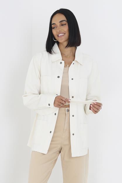 Cream Button Through Belted Shacket