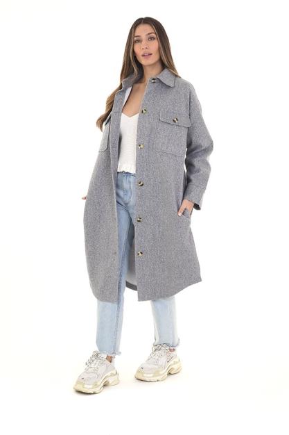 Faux Wool Button Up Longline Shacket