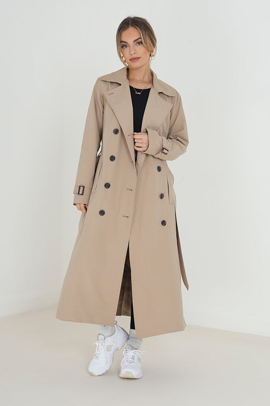 Stone Double Breasted Maxi Length Classic Mac
