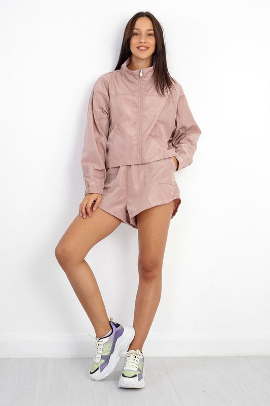 Mocha High Neck Zip Through Windrunner Jacket