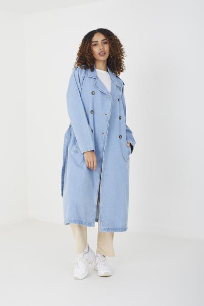 Oversized Denim Double Breasted Trench Coat