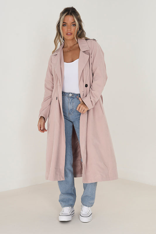 Pink Oversized Double Breasted Fully Lined Jacket