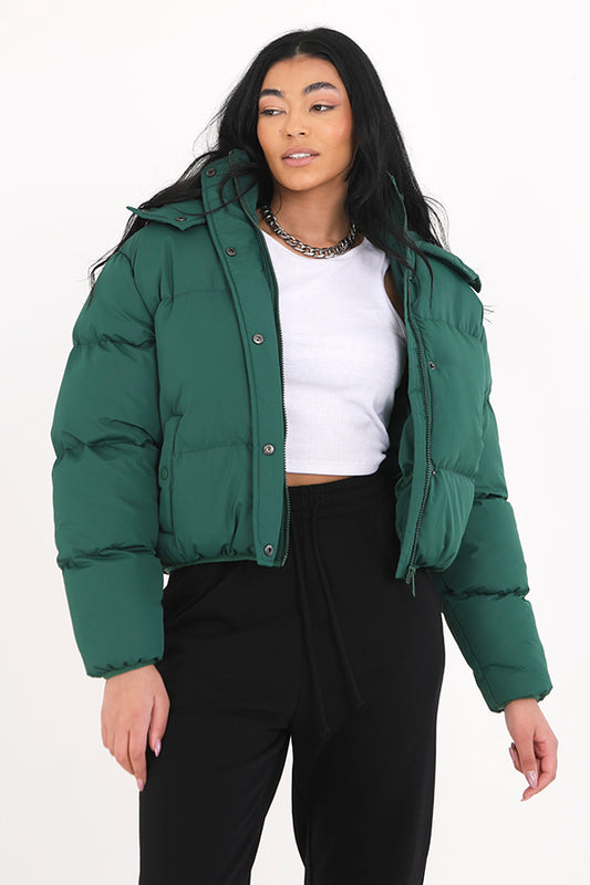 Forest Green Oversized Short Puffer Jacket