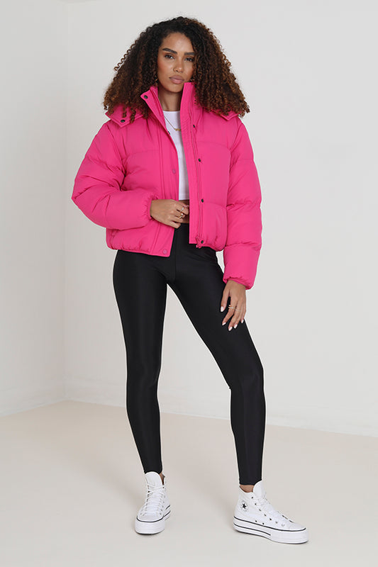 Pink Oversized High Neck Puffer Jacket