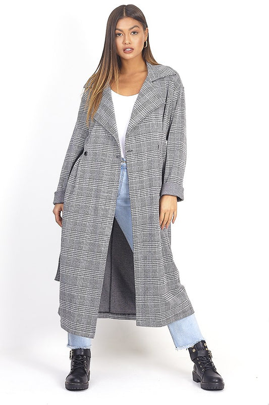 Prince Of Wales Checked Long Trench Coat
