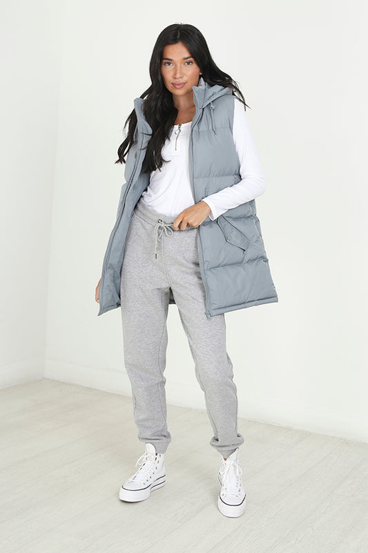 Dusty Blue Longer Length Fixed Hood Gilet