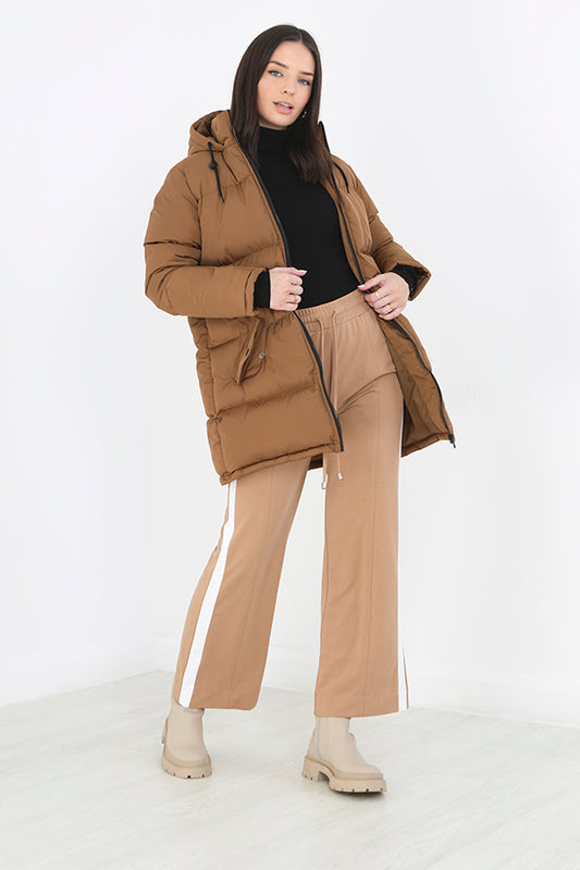 Toffee Zip Through Hooded Padded Puffer Jacket