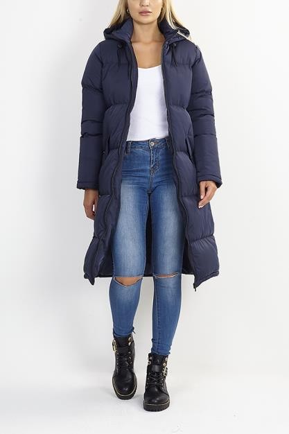 Long Line Hooded Puffer Jacket With Elasticatd Cuff