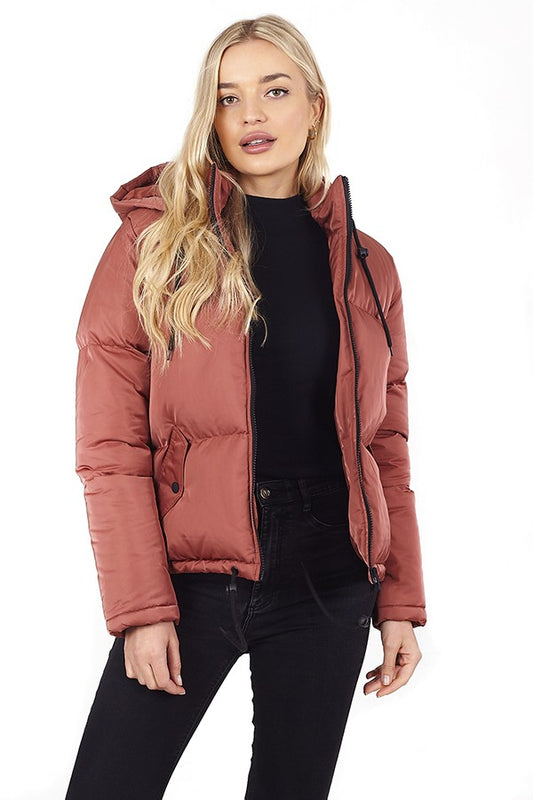 Terracotta Short Padded Drawcord Detail Zip Up Jacket