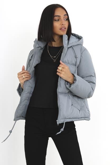 Sage Short Padded Drawcord Detail Zip Up Jacket