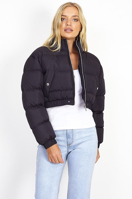 Black Funnel Neck Padded Puffer Jacket