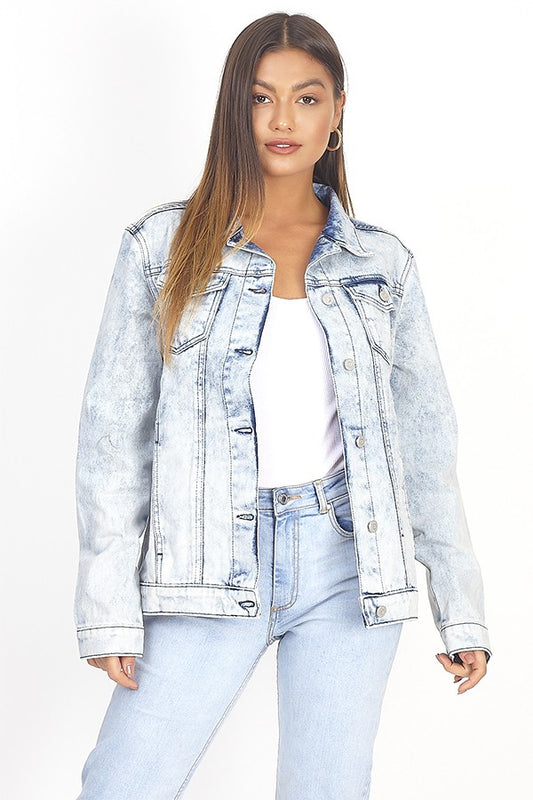 Boyfriend Fit Acid Wash Denim Jacket