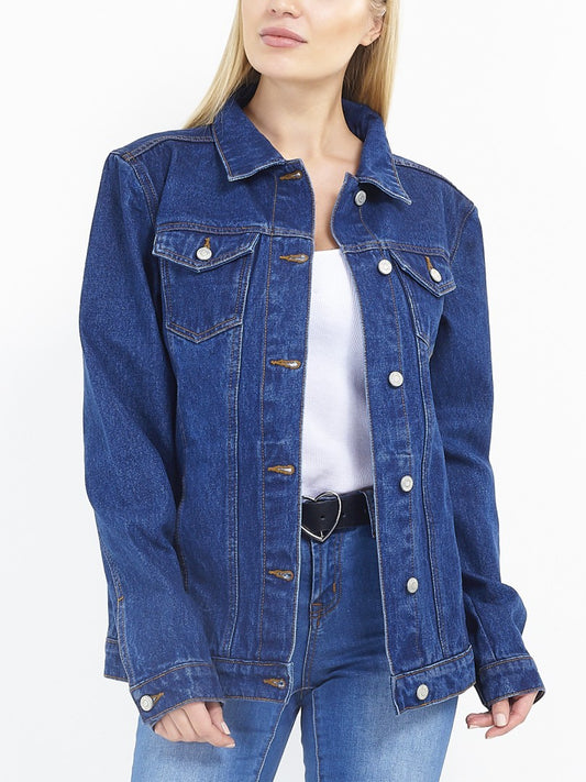 Oversized Boyfriend Fit Dark Blue Denim Jacket